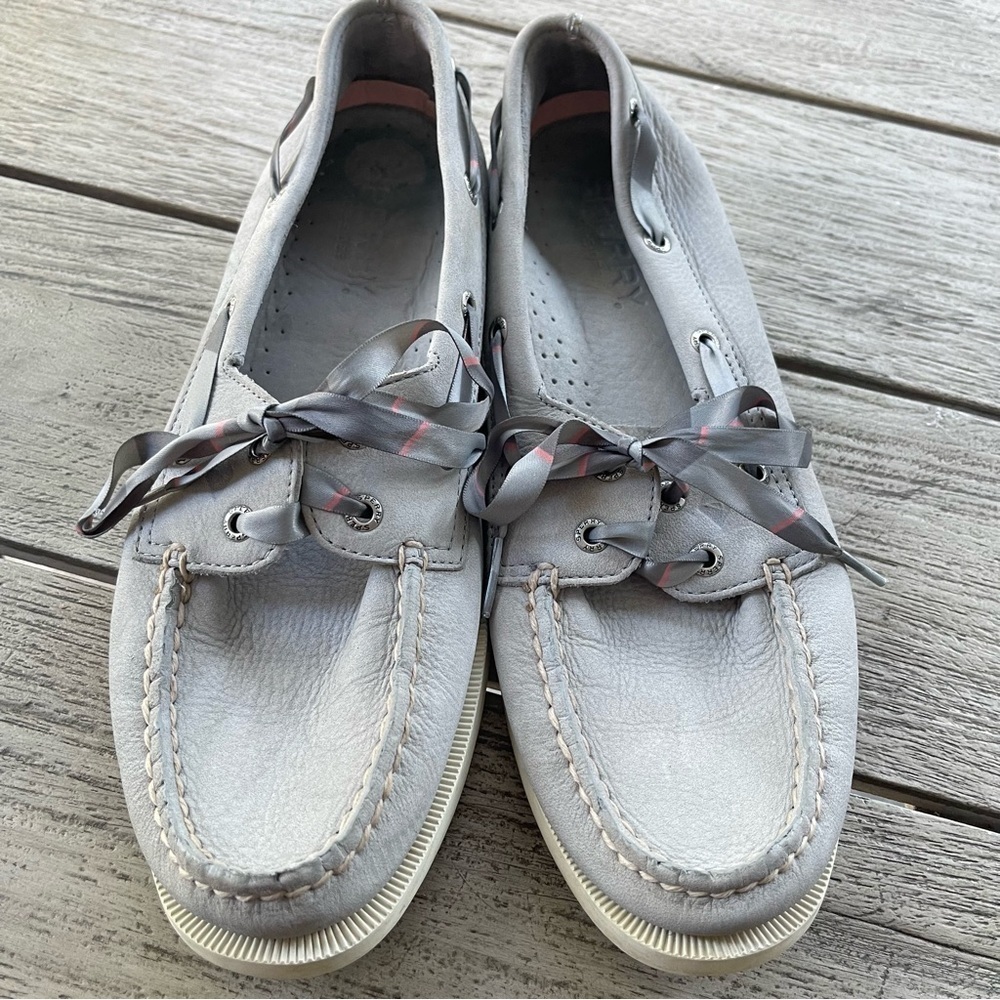 Sperry Top Sider Ribbon Lace Gray Boat Shoes Womens Size 8
